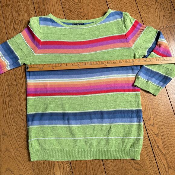 Vintage Chaps Denim Rainbow Strip Sweater SZ XL Classic Beach Preppy Green - Picture 4 of 5